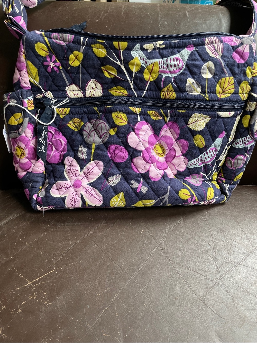 Vera Bradley Quilted Navy Crossbody with Pink & Yellow Floral Print